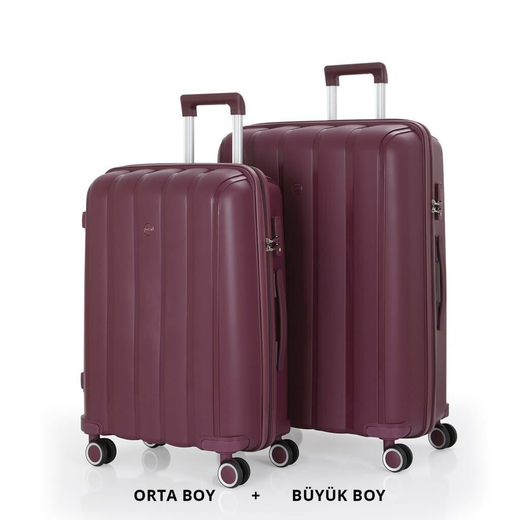 MÇS Bavul Büyük ve Orta 2li Set Kırılmaz Silikon Valiz V305 Mürdüm