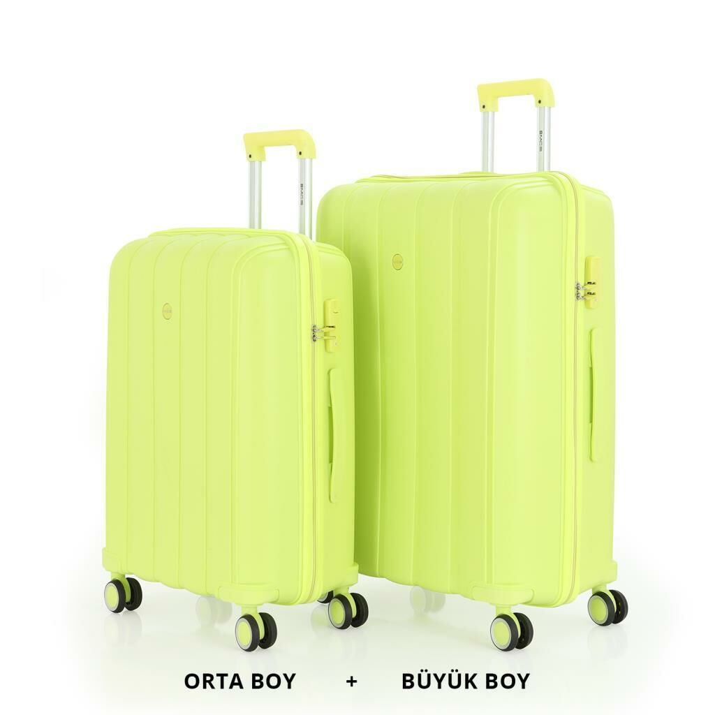 MÇS Bavul Büyük ve Orta 2li Set Kırılmaz Silikon Valiz V305 A.Sarı