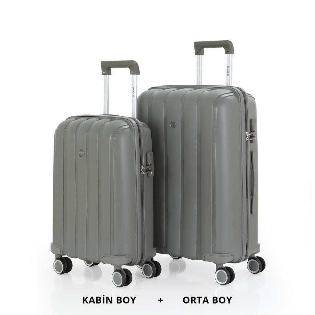 MÇS Bavul Orta ve Kabin 2li Set Kırılmaz Silikon Valiz V305 Gri