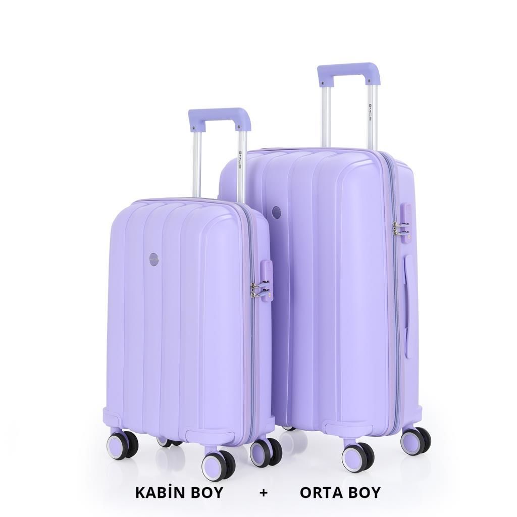 MÇS Bavul Orta ve Kabin 2li Set Kırılmaz Silikon Valiz V305 Lila