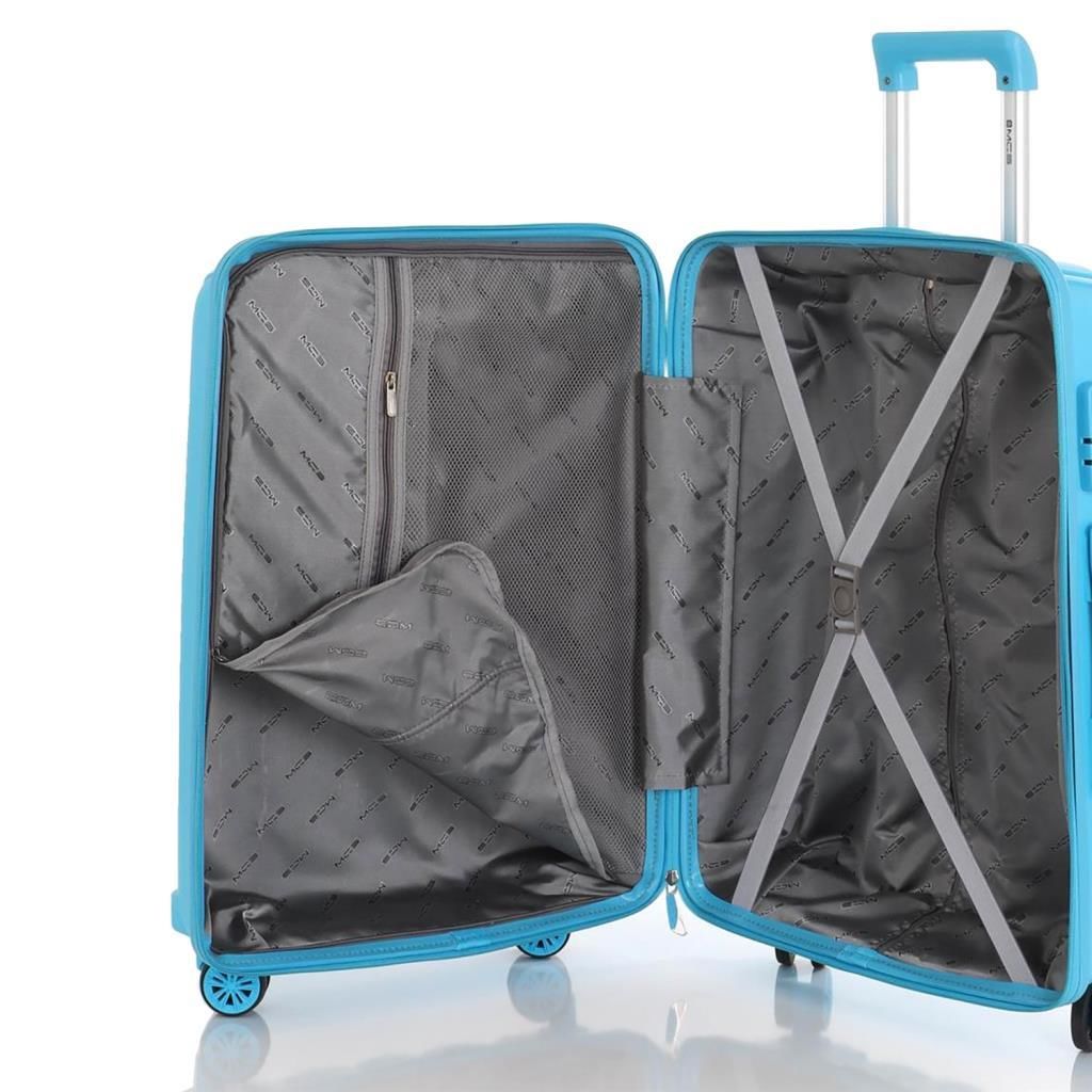 MÇS Bavul Orta ve Kabin 2li Set Kırılmaz Silikon Valiz V305 Açık Mavi
