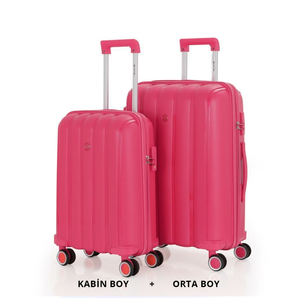 MÇS Bavul Orta ve Kabin 2li Set Kırılmaz Silikon Valiz V305 Fuşya
