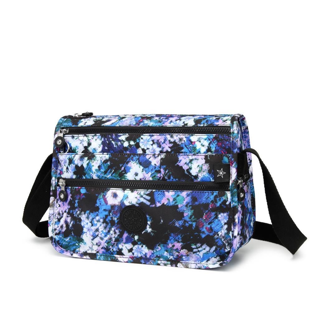 1128 Krinkıl Kumaş Bayan Postacı Omuz Çantası Smart Bags Mavi Print