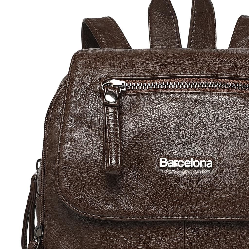 Yıkama Deri Orta Boy Kadın Sırt Çantası 21-K Barcelona 1675 06 Kahve