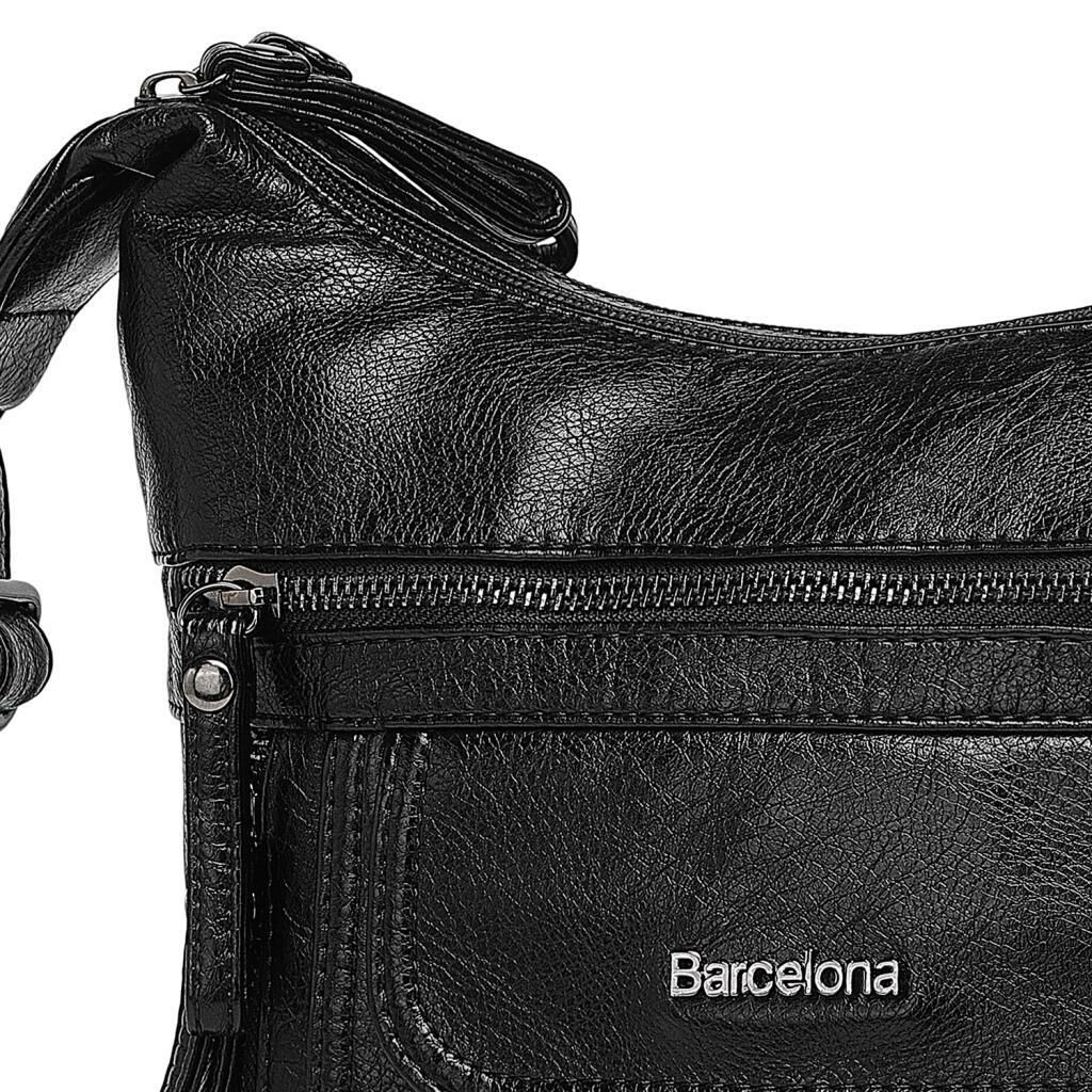 Yıkama Deri Askılı Postacı Kadın Çantası 21-K Barcelona 1894 01 Siyah