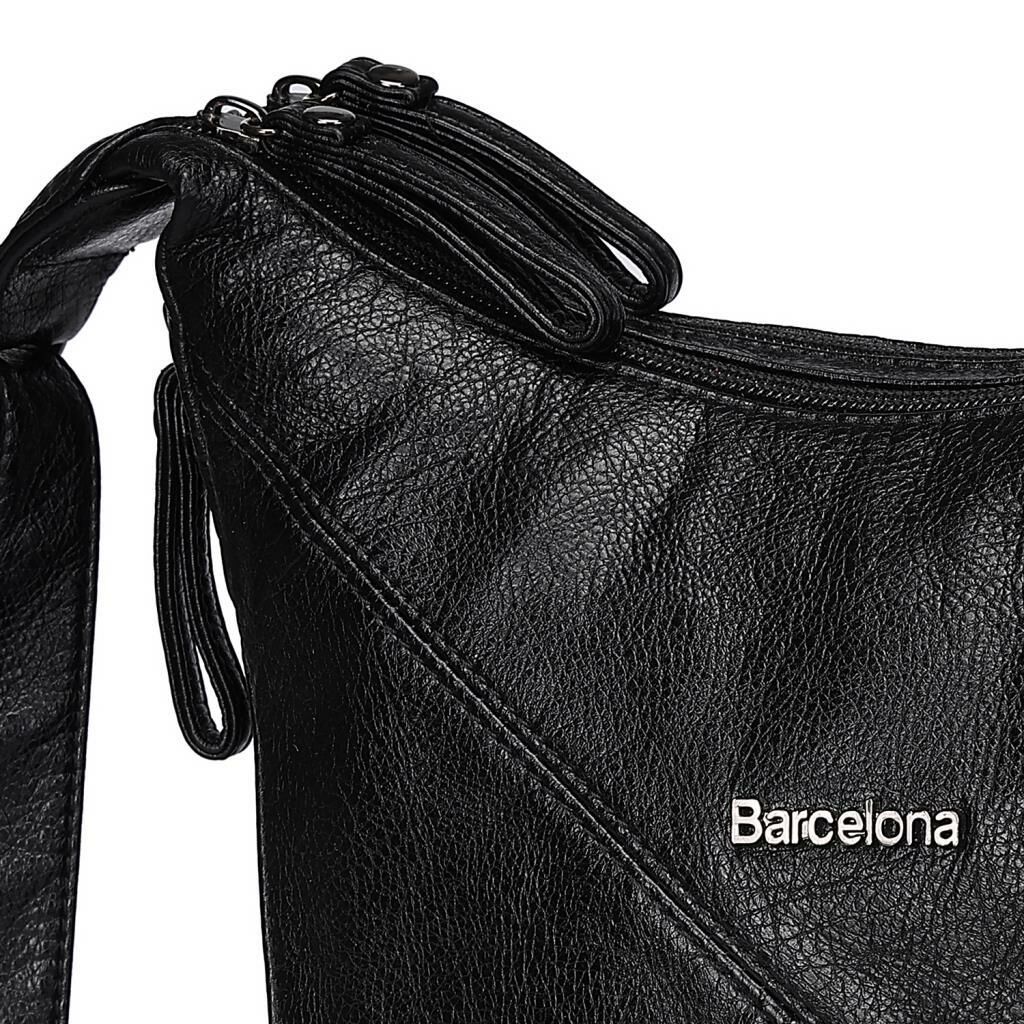 Yıkama Deri Askılı Postacı Kadın Çantası 21-K Barcelona 1896 01 Siyah
