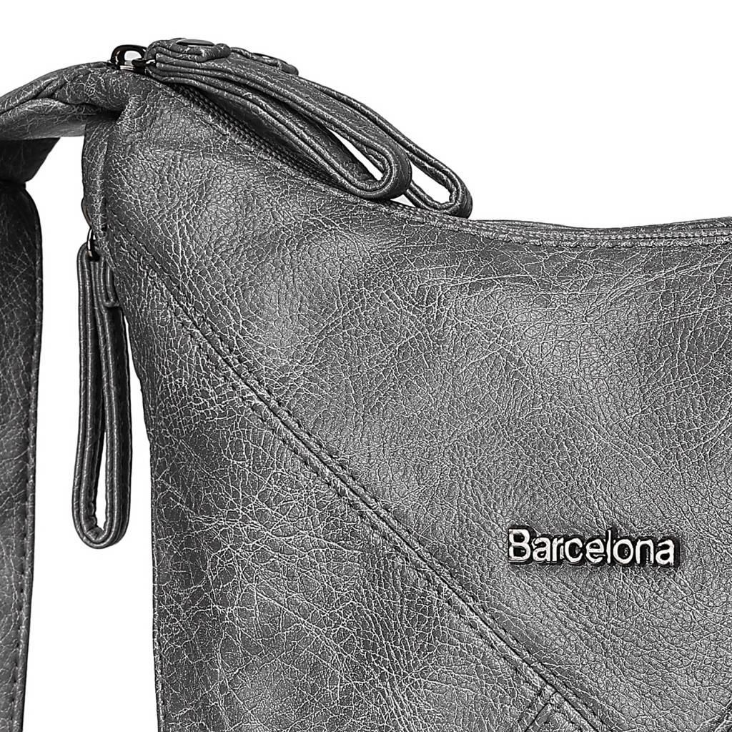 Yıkama Deri Askılı Postacı Kadın Çantası 21-K Barcelona 1896 Gri