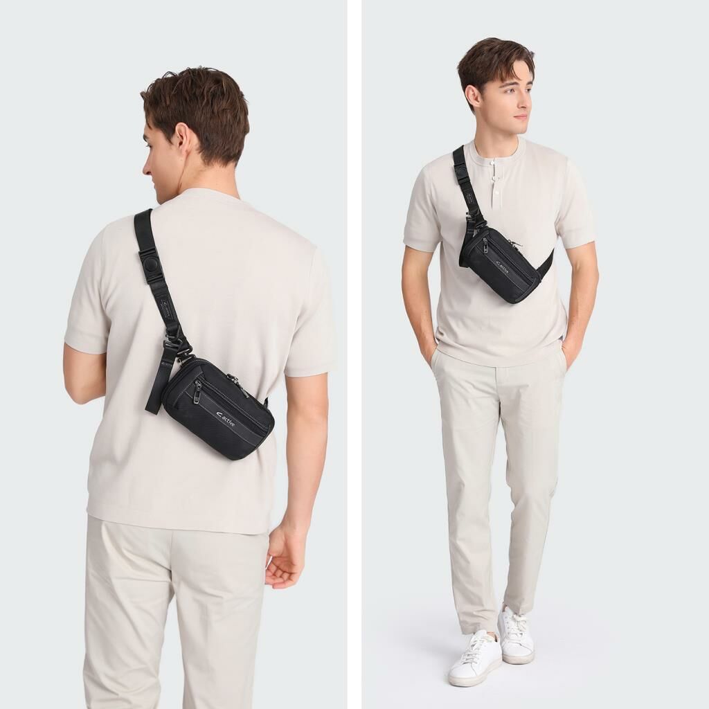 C-Active Erkek Askılı Bodybag Bel Çantası Oxford Kumaş 8739 Siyah