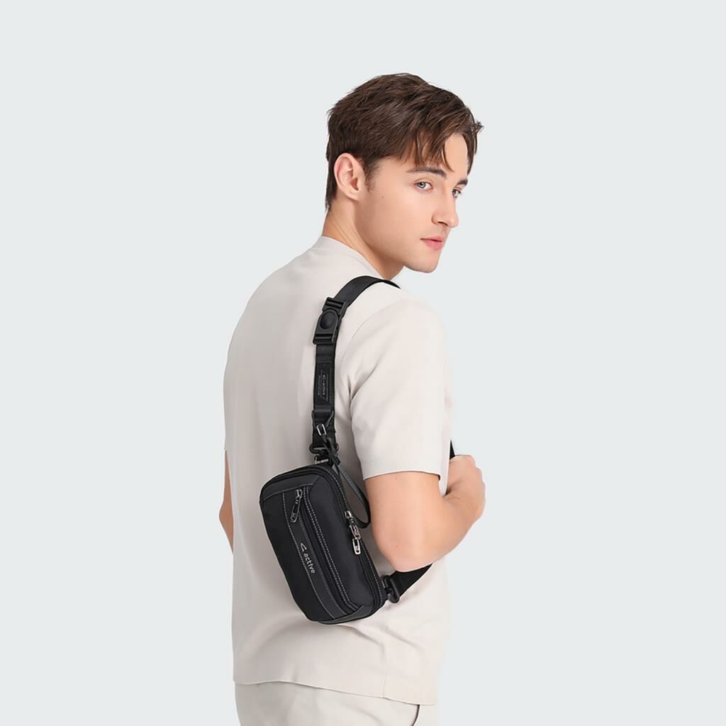 C-Active Erkek Askılı Bodybag Bel Çantası Oxford Kumaş 8739 Siyah