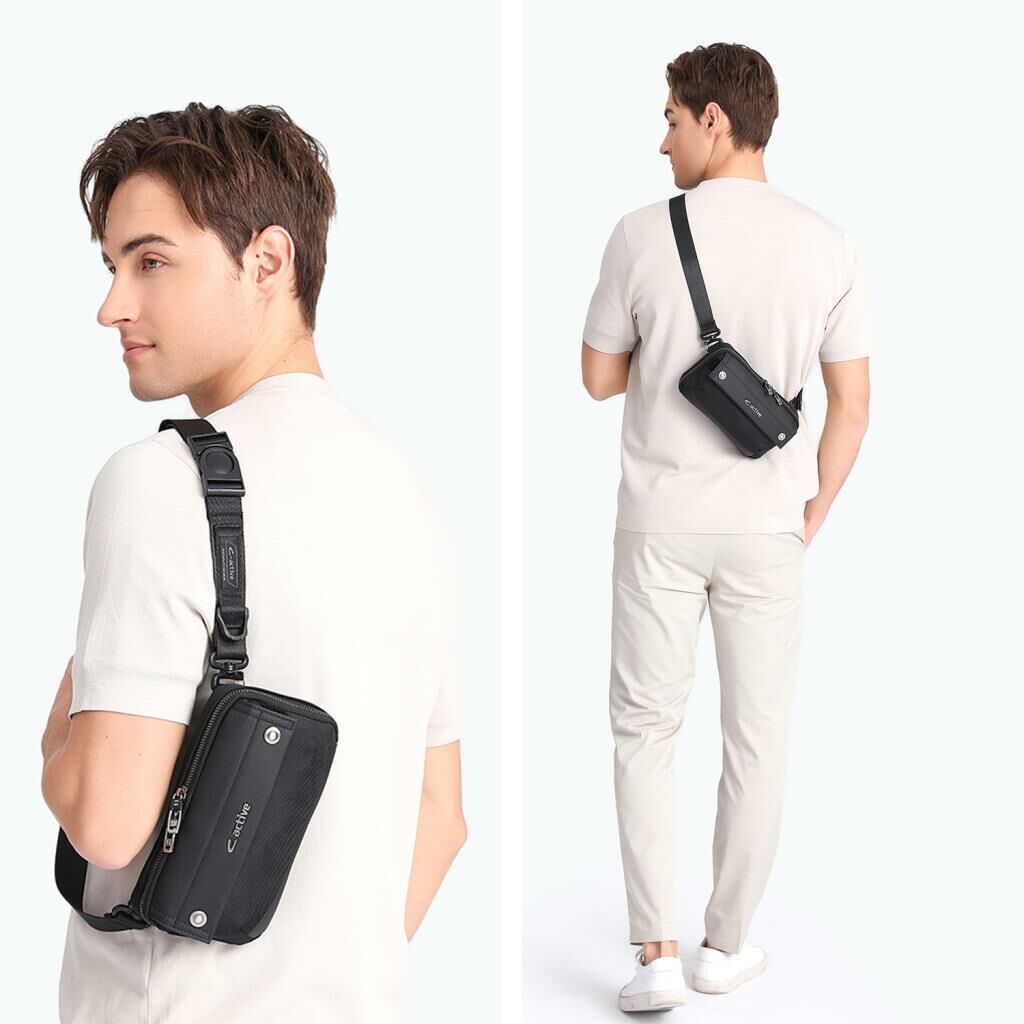 C-Active Erkek Askılı Bodybag Bel Çantası Oxford Kumaş 8738 Siyah