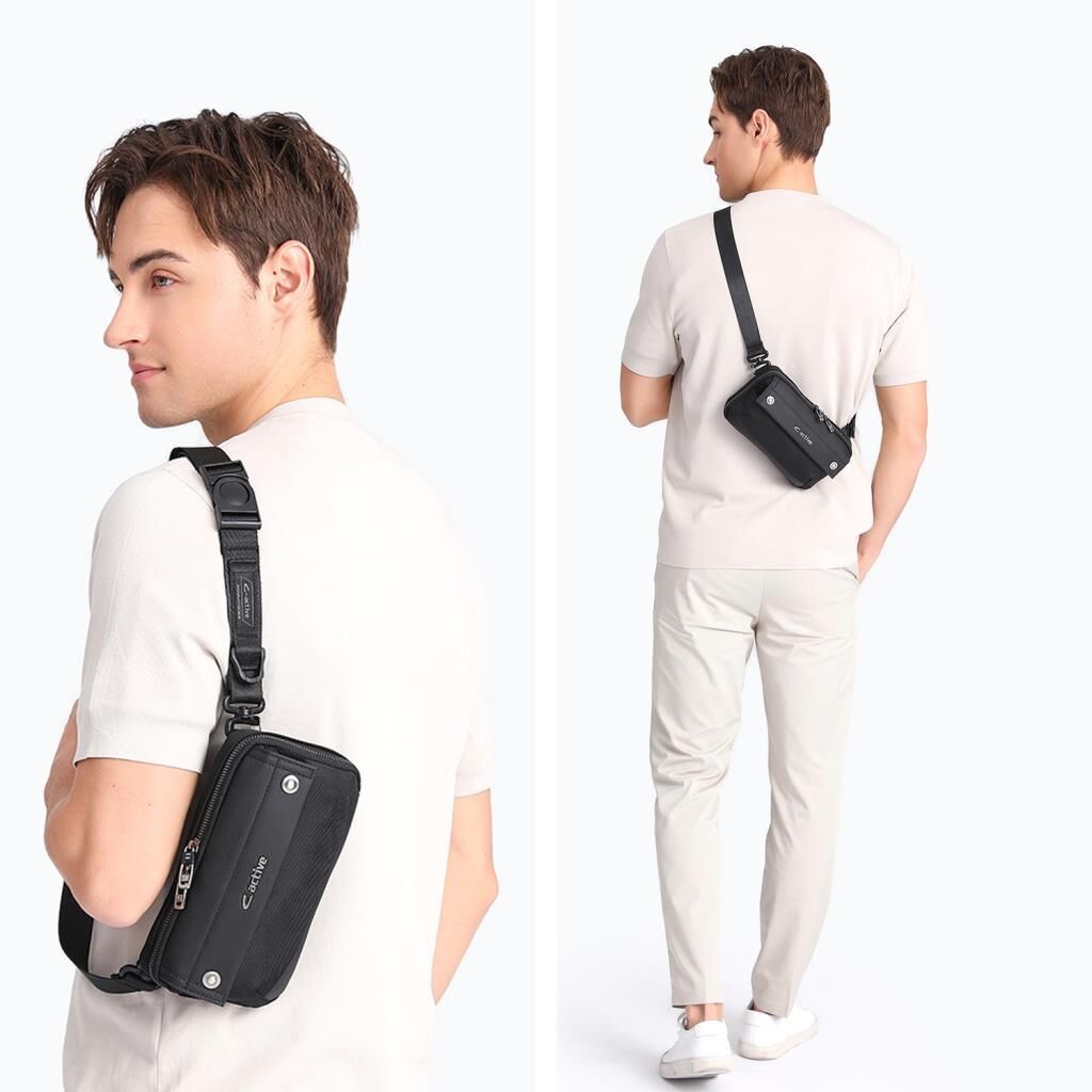 C-Active Erkek Askılı Bodybag Bel Çantası Oxford Kumaş 8738 Gri