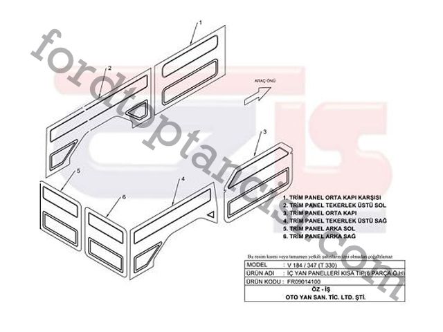 Kapı Döşemesi Transit V184-V347 - 6 Parça Kısa Şase