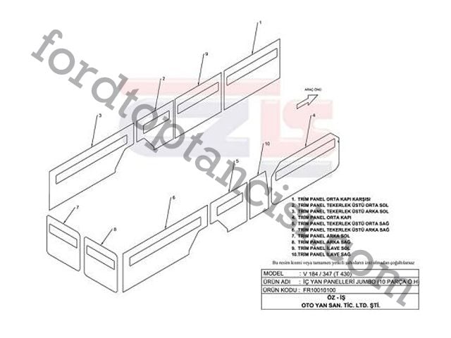 İç Yan Döşemeleri Transit V184-V347 - 10 Parça Uzun Şase 200 Ps