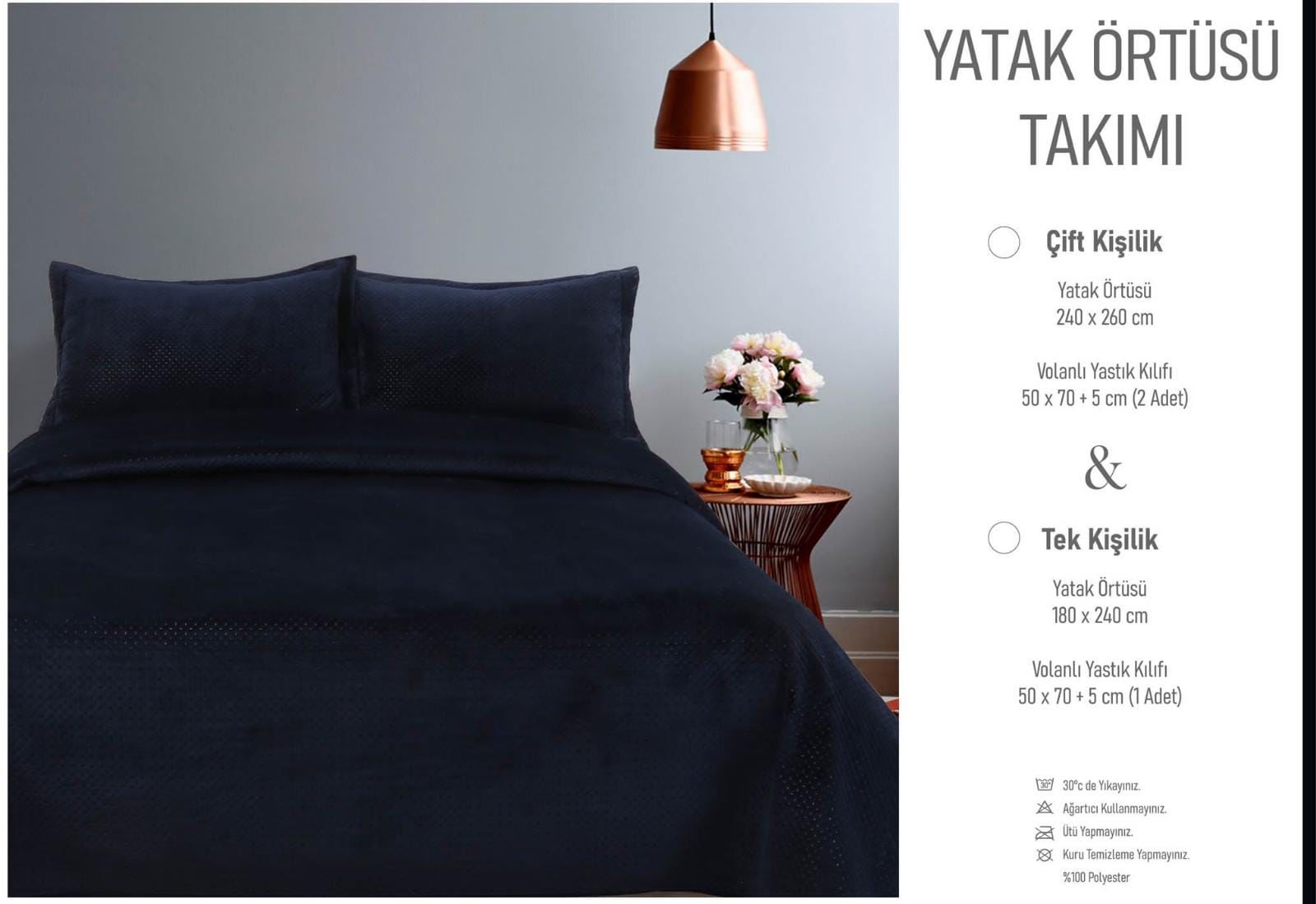 Meltem yatak örtüsü Çift Kişilik Antrasit