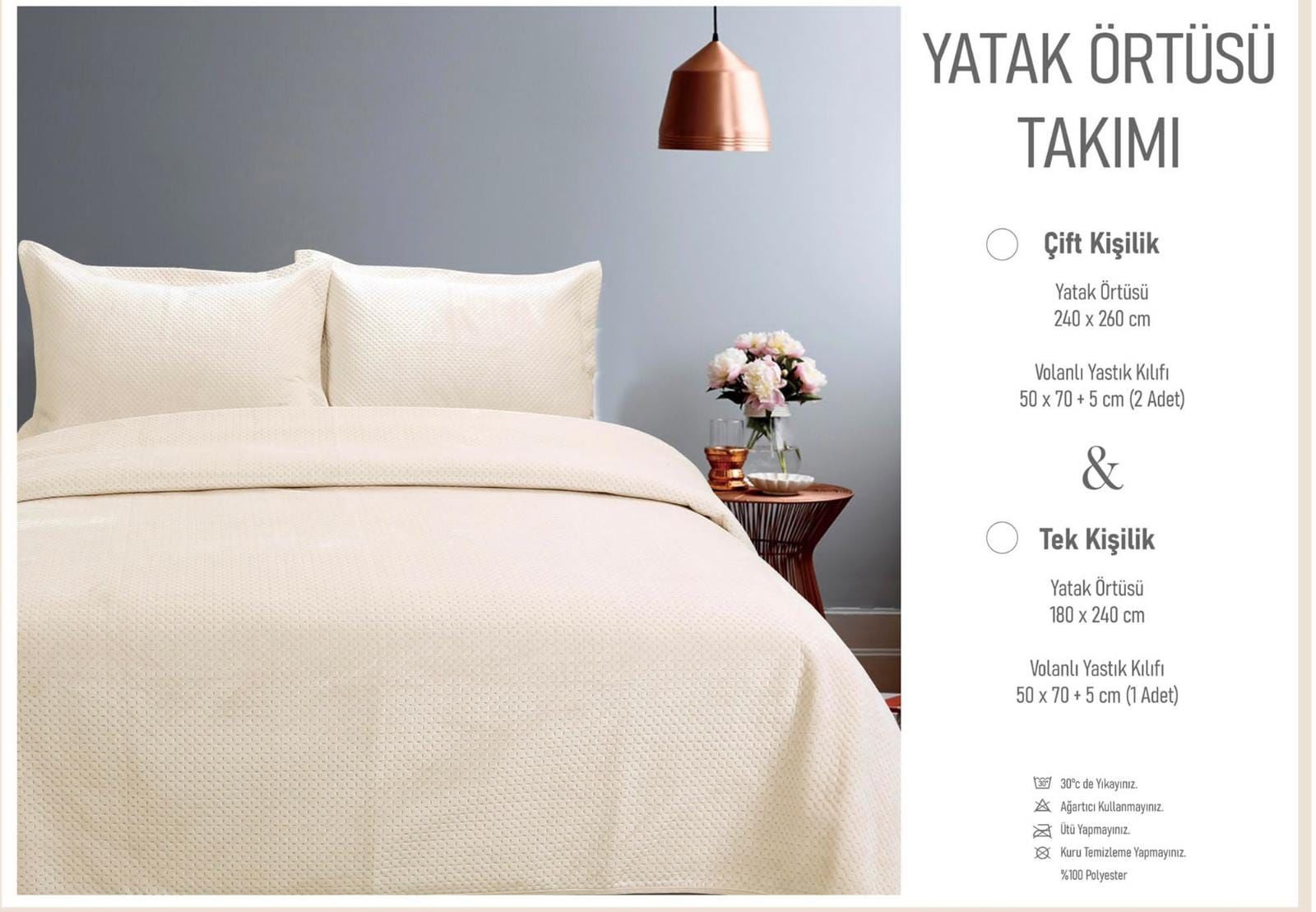 Meltem yatak örtüsü Çift Kişilik Krem