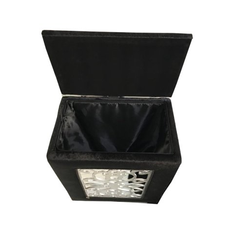 Kadife Kaplama Dikdörtgen Aynalı Kirli Çamaşır Sepeti - Siyah&Gümüş