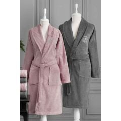 Özdilek Aile Bornoz Seti Soft Leaf Pembe - Antrasit