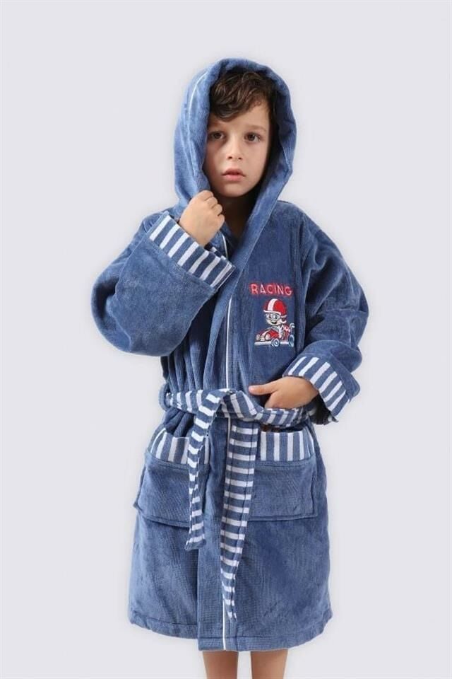 Ecocotton Racer Erkek Çocuk Bornoz Mavi 5-6 Yaş