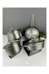 Brioni Copper 7 Parça platinium çelik saplı Granit Tencere Seti