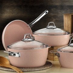Kütahya Porselen Silvia 7 Parça Granit Pembe Tencere Seti
