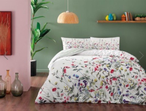 Taç Ranforce Cherry Çift Kişilik Nevresim Takımı-Yeşil
