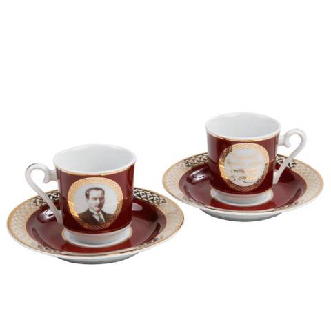 Kütahya Porselen Atatürk Bordo Kahve Fincan Takımı