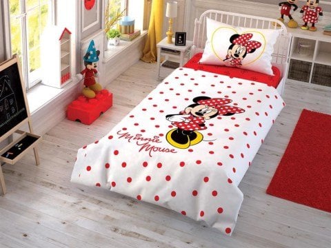 Taç Lisanslı  Nevresim Takımı Tek Kişilik Disney minnie çek canlandır.
