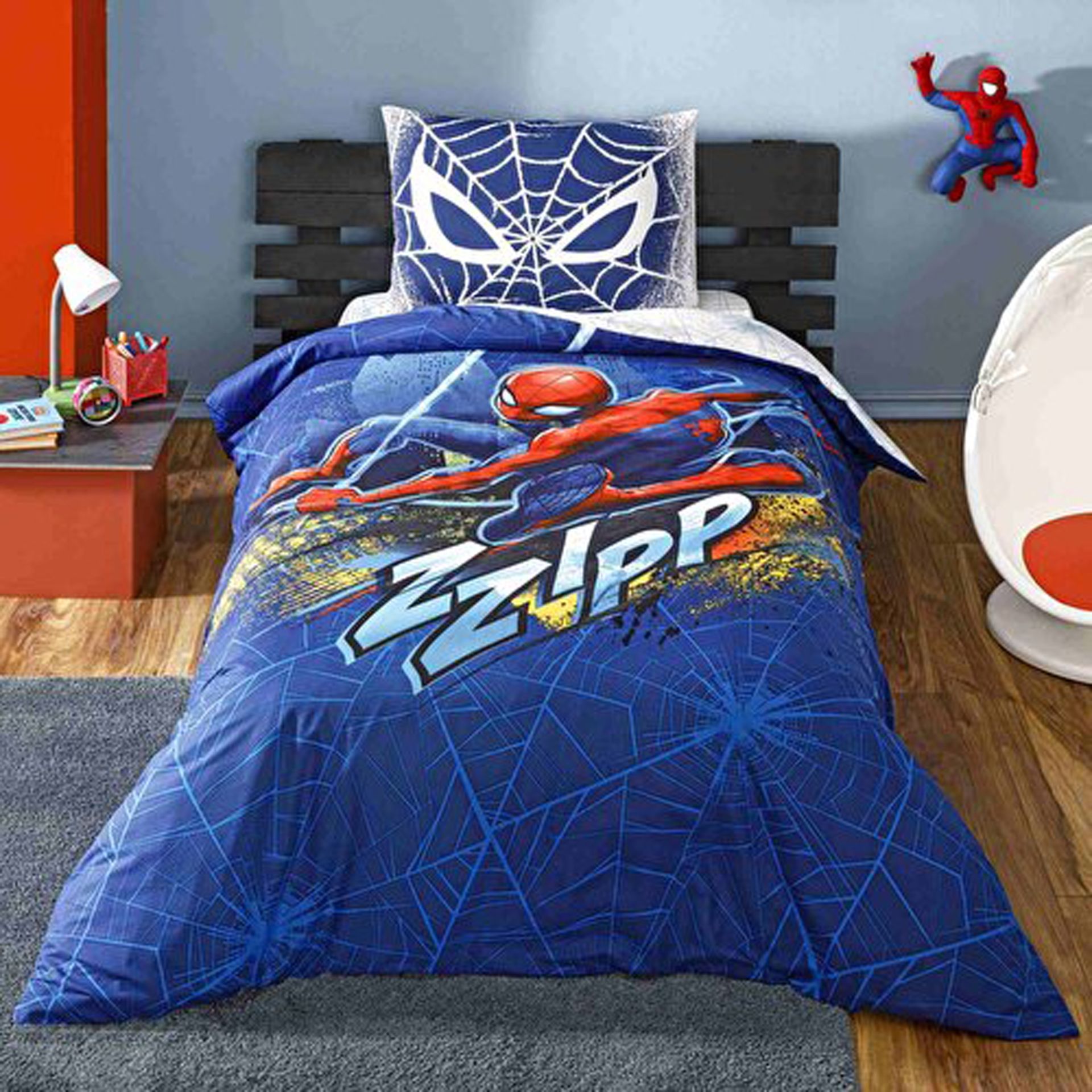 Taç lisanslı nevresim takımı Spiderman Blue city tek kişilik