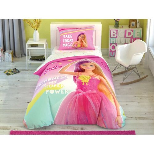 Taç Lisanslı Barbie Kindness Glow Tek Kişilik Nevresim Takımı