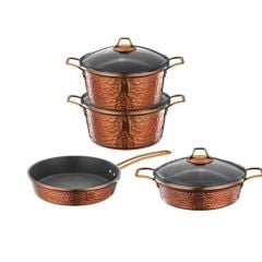 Brioni Copper 7 Parça bakır çelik saplı Granit Tencere Seti