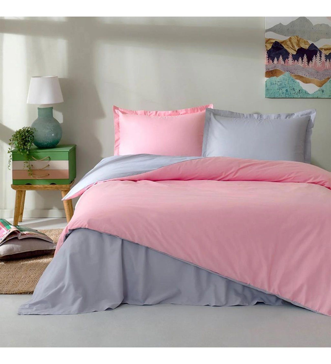 Özdilek  Tek Kişilik Colormıx Nevresim Takımı Pembe Gri