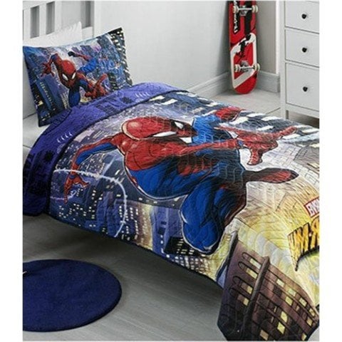 Özdilek Lisanslı Tek Kişilik Kapitoneli Yatak Örtüsü Mavi Spiderman