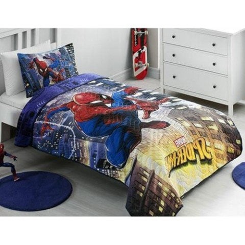 Özdilek Lisanslı Tek Kişilik Kapitoneli Yatak Örtüsü Mavi Spiderman
