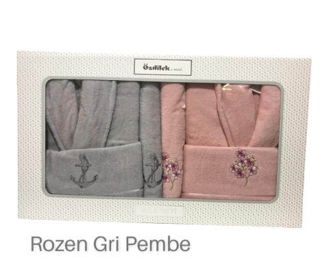 Özdilek Aile Bornoz Seti Rozen gri pembe