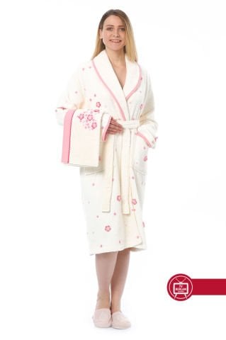 Özdilek 2 Parça Havlu Bornoz Set Spring Pembe