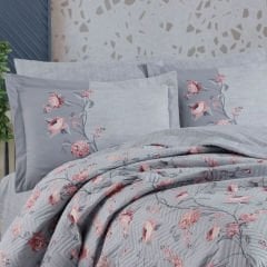Hobby Poplin Çift Kişilik Kapitone Nevresim Takımı Benita Gri