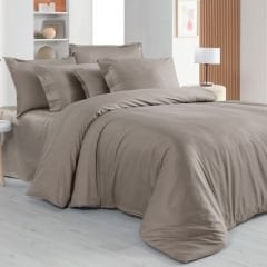 Sarev Monochrome Saten Nevresim takımı Mocha Çift Kişilik