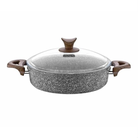 Taç Granit Plus Basık Tencere Ahşap Sap Gri - 30 cm