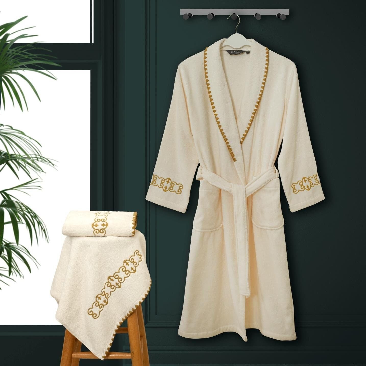 Soft Cotton Modrıan Erkek Bornoz Ekru