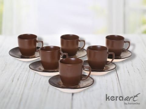 Keramika Kahve Fincan Takımı Magic Silindir Kulplu 12 Parça Mat Renkli