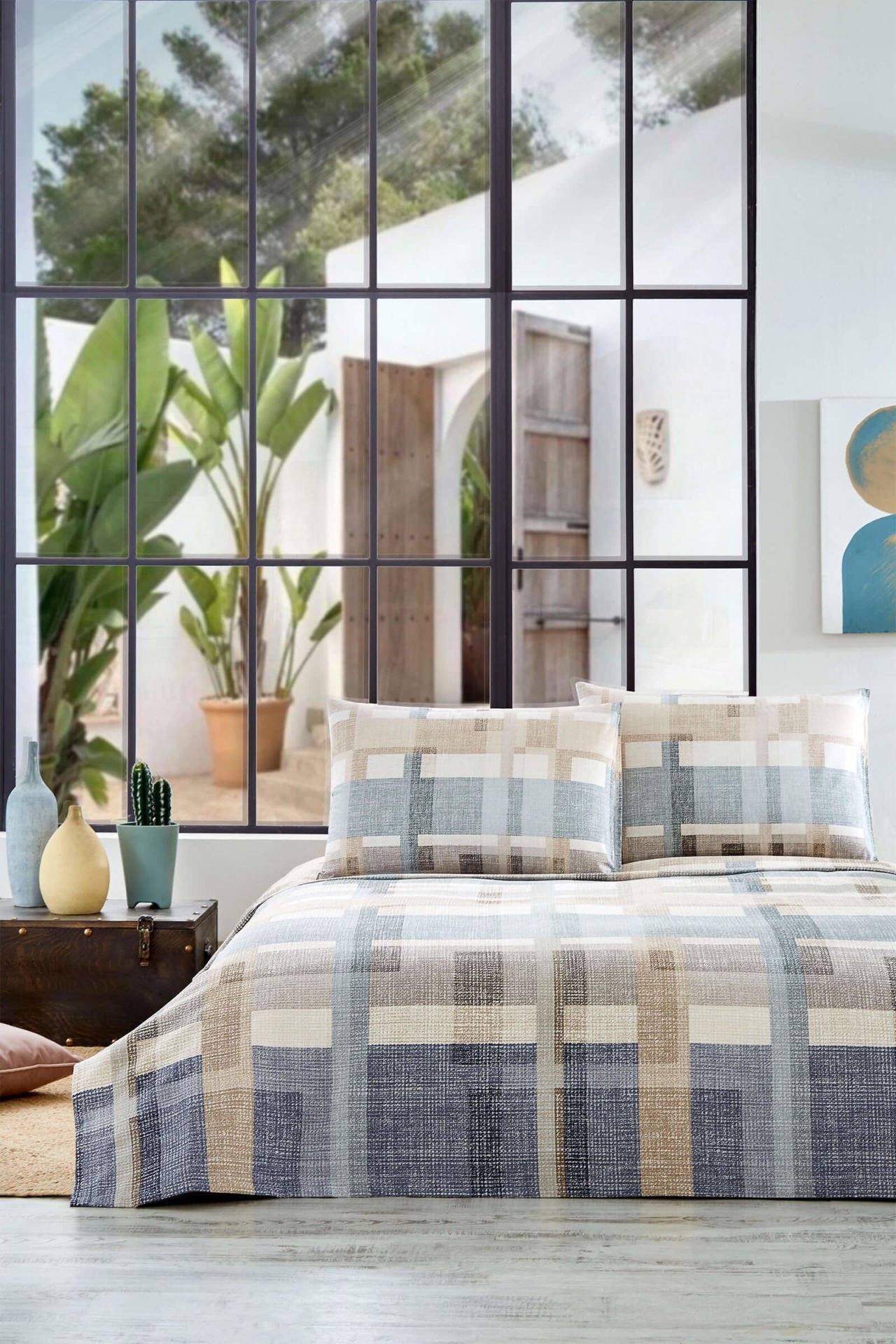 Özdilek Plaid Moderno tek kişilik pike takımı Mavi
