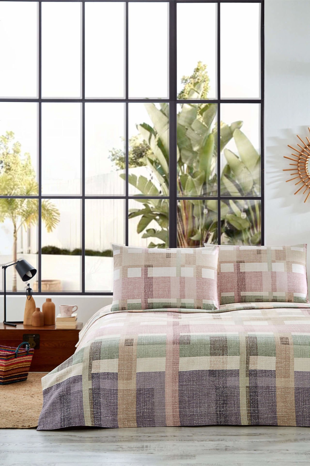 Özdilek Plaid Moderno Çift kişilik pike takımı Pudra