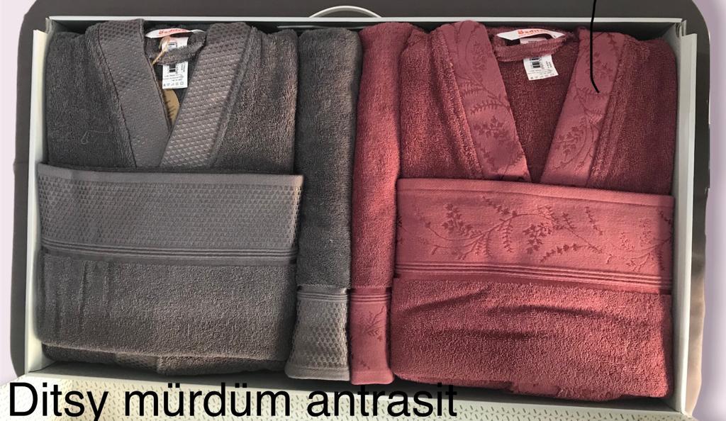 Özdilek Aile Bornoz Seti dıtsy mürdüm - antrasit