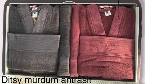 Özdilek Aile Bornoz Seti dıtsy mürdüm - antrasit