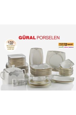 Güral Porselen 57 Parça Kare Bone 8305674 Yemek Takımı