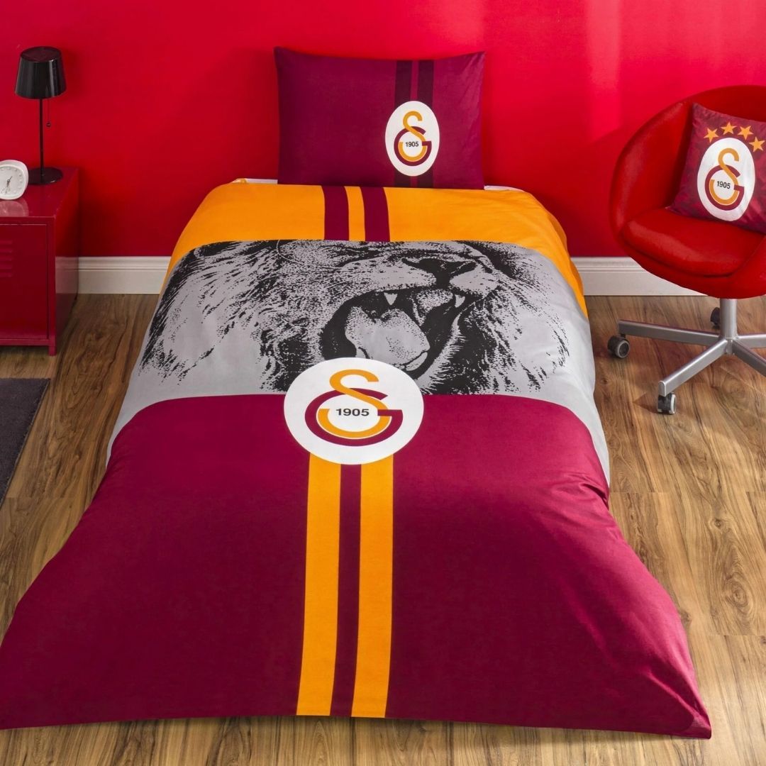 Taç Galatasaray Lisanslı Şampiyon Aslan Nevresim Takımı - Tek Kişilik, %100 Pamuk