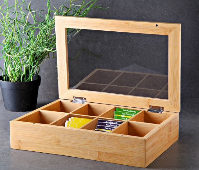 Bambu Çay Kutusu – 8 Bölmeli Kapaklı Bitki Çayı Saklama Kabı