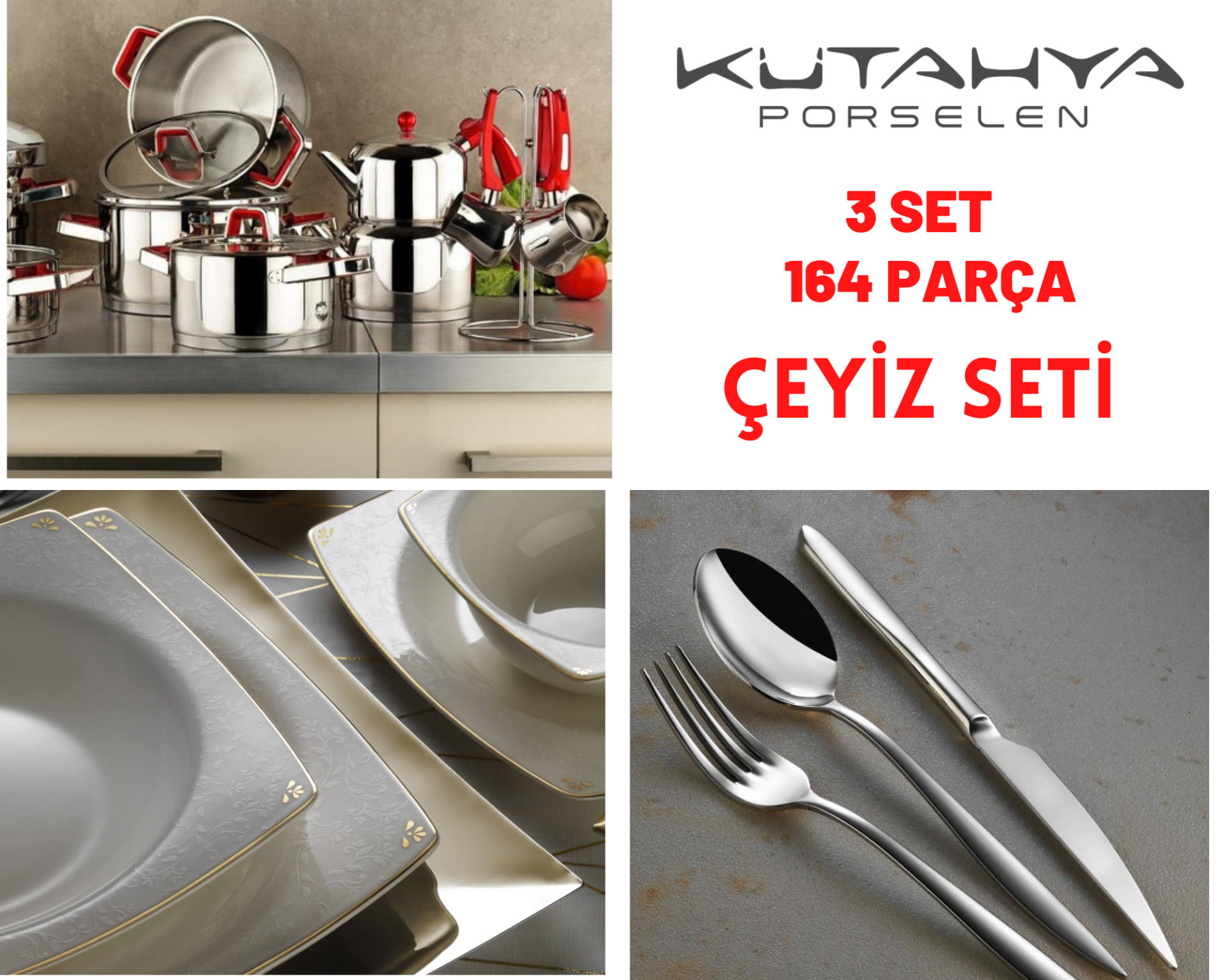 Kütahya Porselen Bone Mare 164 Parça Çeyiz Seti