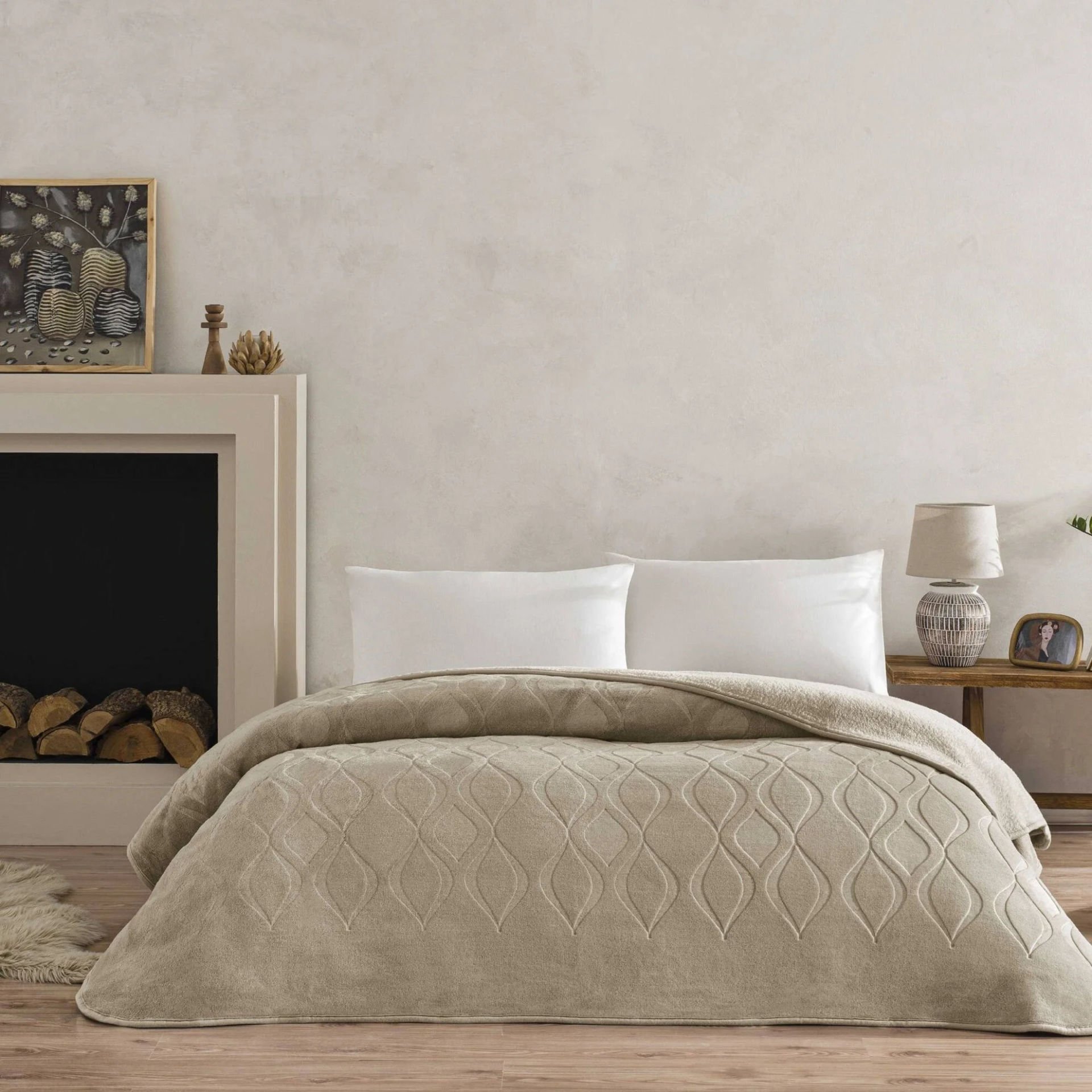 Taç Tessra Embos Çift Kişilik Battaniye – Bej