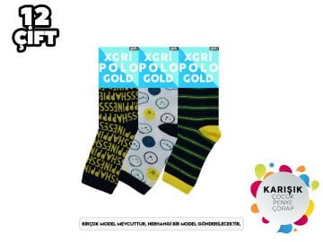 XGRİ POLO 3'lü Erkek Çocuk Yıkamalı Penye Soket Çorap 12'li